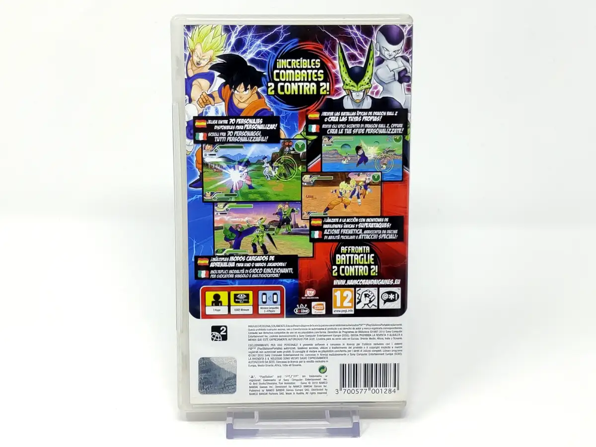 Parte trasera de Dragon Ball Z: Tenkaichi Tag Team (ESP) para PSP, edición PAL España