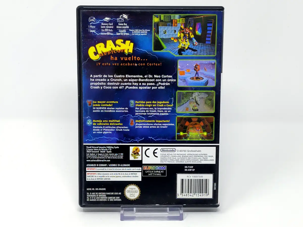 Parte trasera de Crash Bandicoot: La Venganza de Cortex (ESP) para Nintendo GameCube, edición PAL España