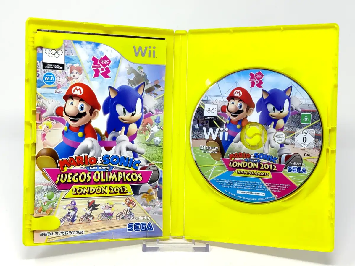 Interior del juego Mario & Sonic en los Juegos Olímpicos London 2012 (ESP) para Nintendo Wii con disco y manual