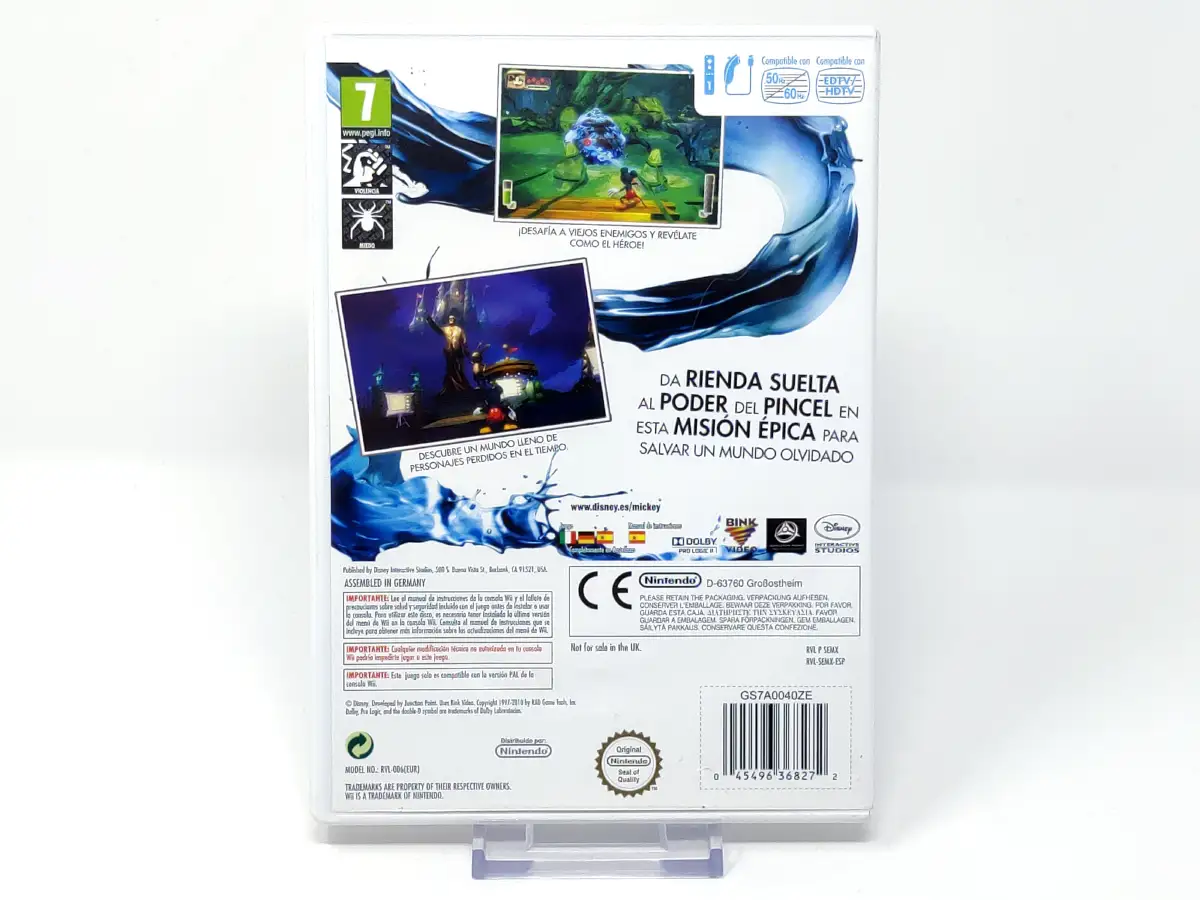 Parte trasera de Disney Epic Mickey (ESP) para Nintendo Wii, edición PAL España