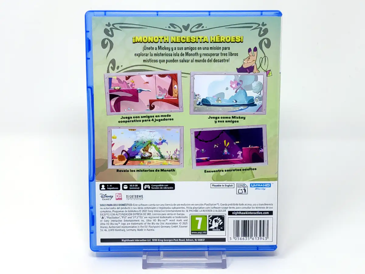 Parte trasera de Disney Illusion Island Starring Mickey & Friends (ESP) para PlayStation 5, edición PAL España
