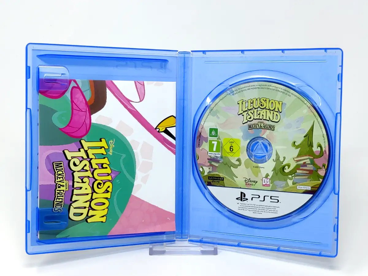 Interior del juego Disney Illusion Island Starring Mickey & Friends (ESP) para PlayStation 5 con disco y manual