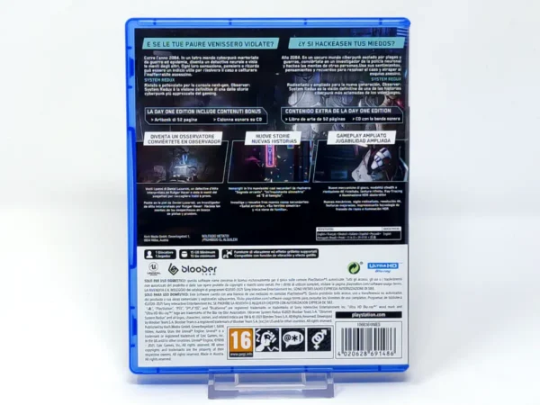 Parte trasera de Observer: System Redux (Day One Edition) (ESP) para PlayStation 5, edición PAL España