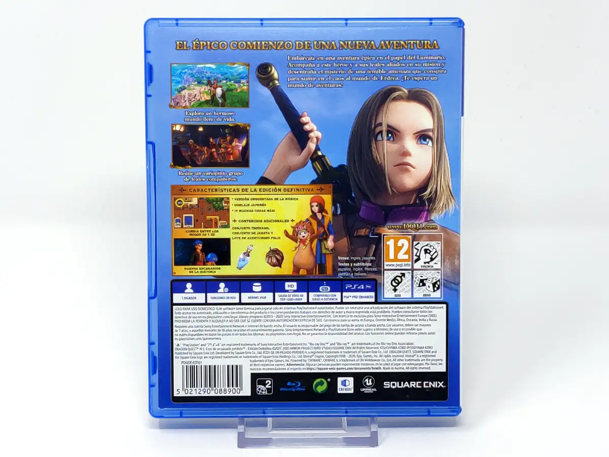 Parte trasera de DRAGON QUEST XI S: Ecos de un pasado perdido (Edición definitiva) (ESP) para PlayStation 4, edición PAL España