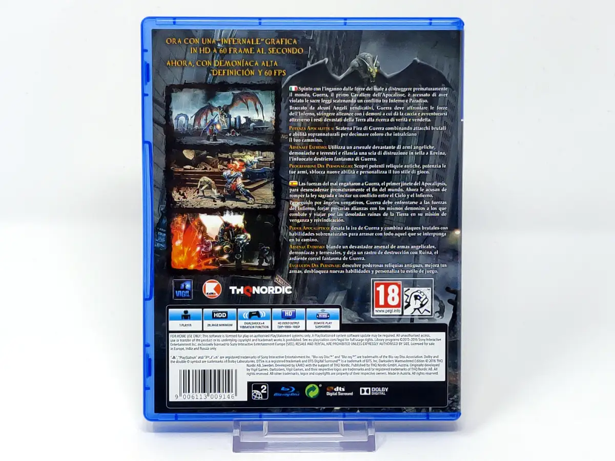 Parte trasera de Darksiders (Warmastered Edition) (ESP) para PlayStation 4, edición PAL España