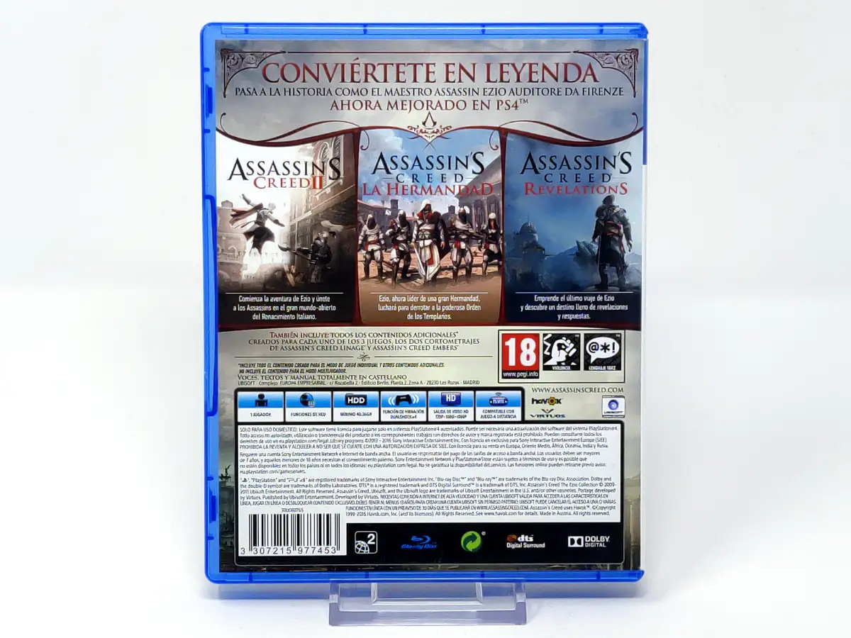 Parte trasera de Assassin’s Creed The Ezio Collection (ESP) para PlayStation 4, edición PAL España