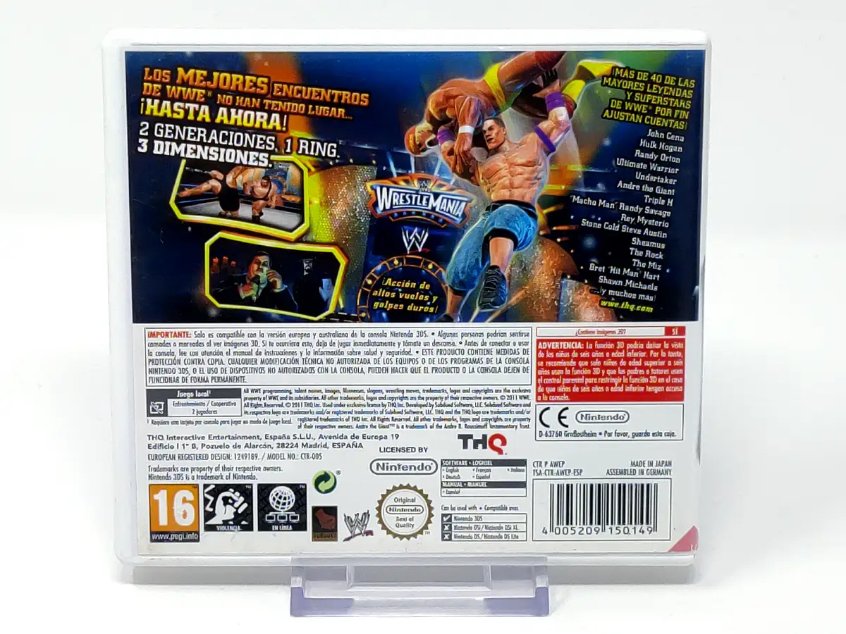 Parte trasera de WWE All Stars (ESP) para Nintendo 3DS, edición PAL España