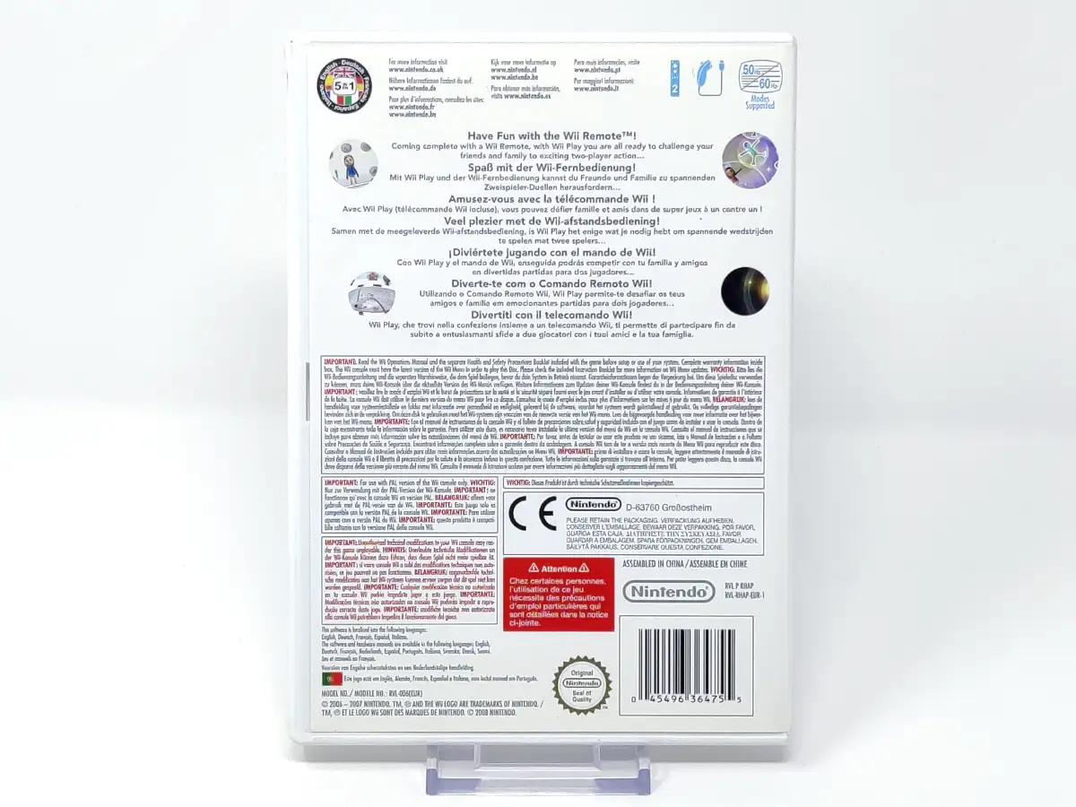 Parte trasera de Wii Play (EUR) para Nintendo Wii, edición PAL EUR
