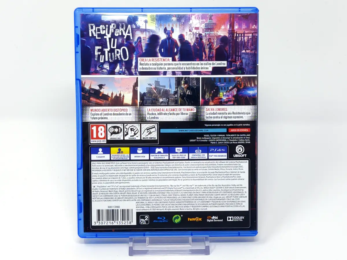 Parte trasera de Watch Dogs: Legion (ESP) para PlayStation 4, edición PAL España