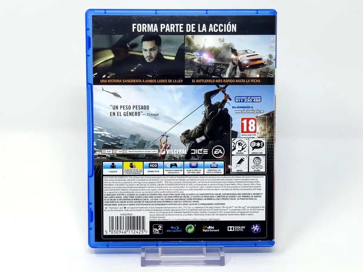 Parte trasera de Battlefield Hardline (ESP) para PlayStation 4, edición PAL España