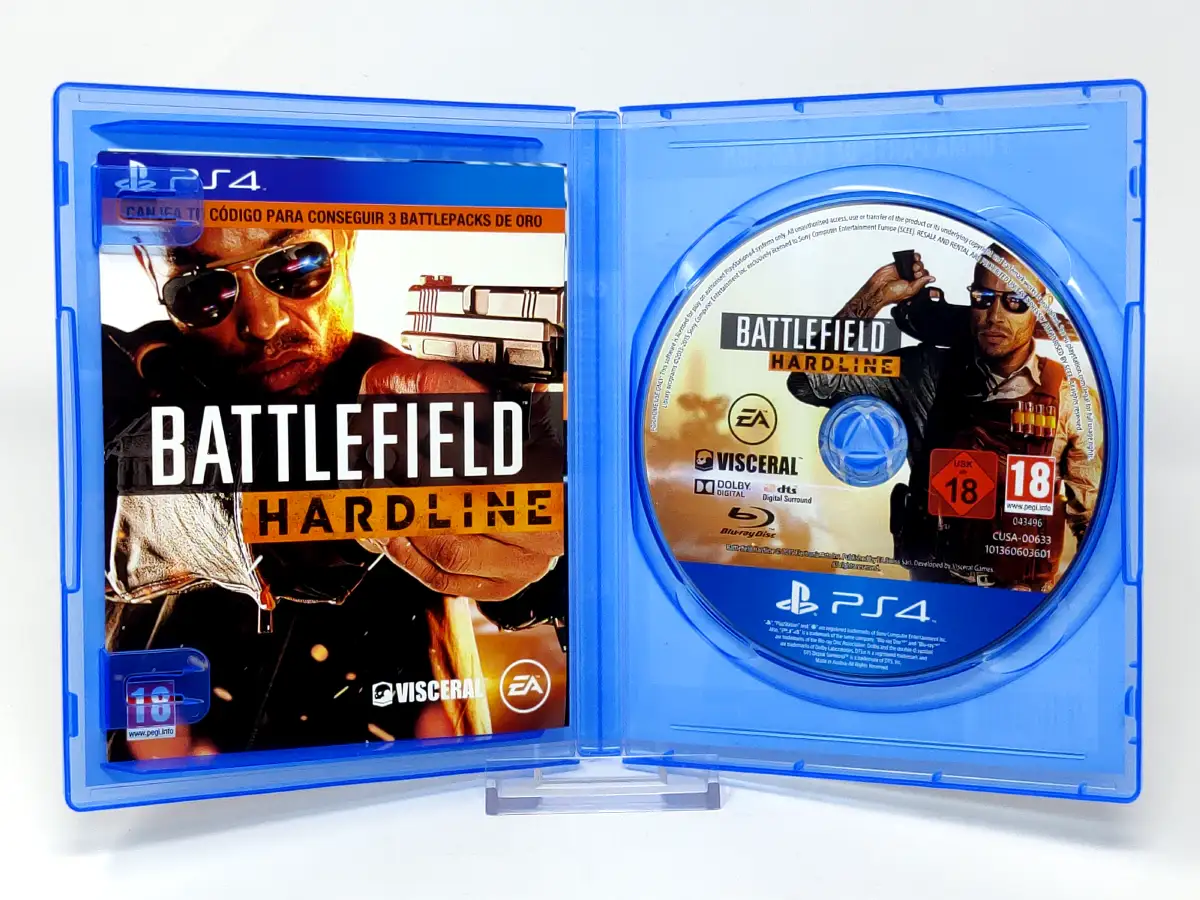 Interior del juego Battlefield Hardline (ESP) para PlayStation 4 con disco y manual