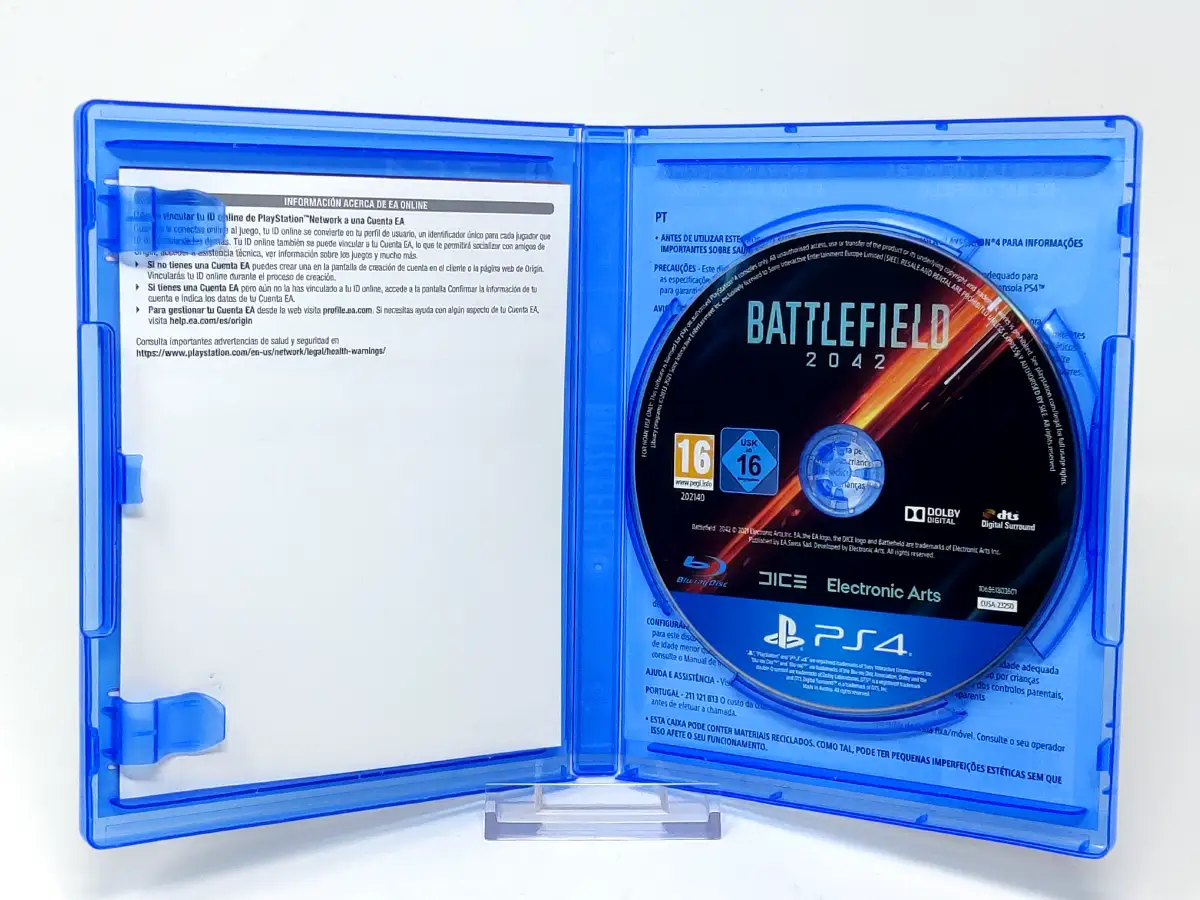 Interior del juego Battlefield 2042 (ESP) para PlayStation 4 con disco y manual