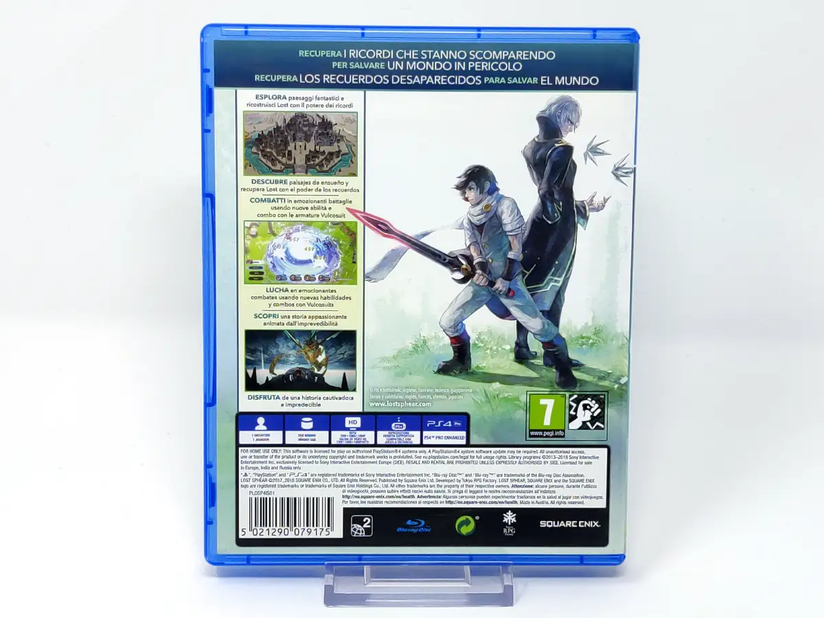 Parte trasera de Lost Sphear (ESP) para PlayStation 4, edición PAL España