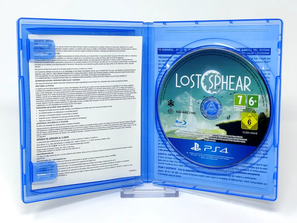 Interior del juego Lost Sphear (ESP) para PlayStation 4 con disco y manual
