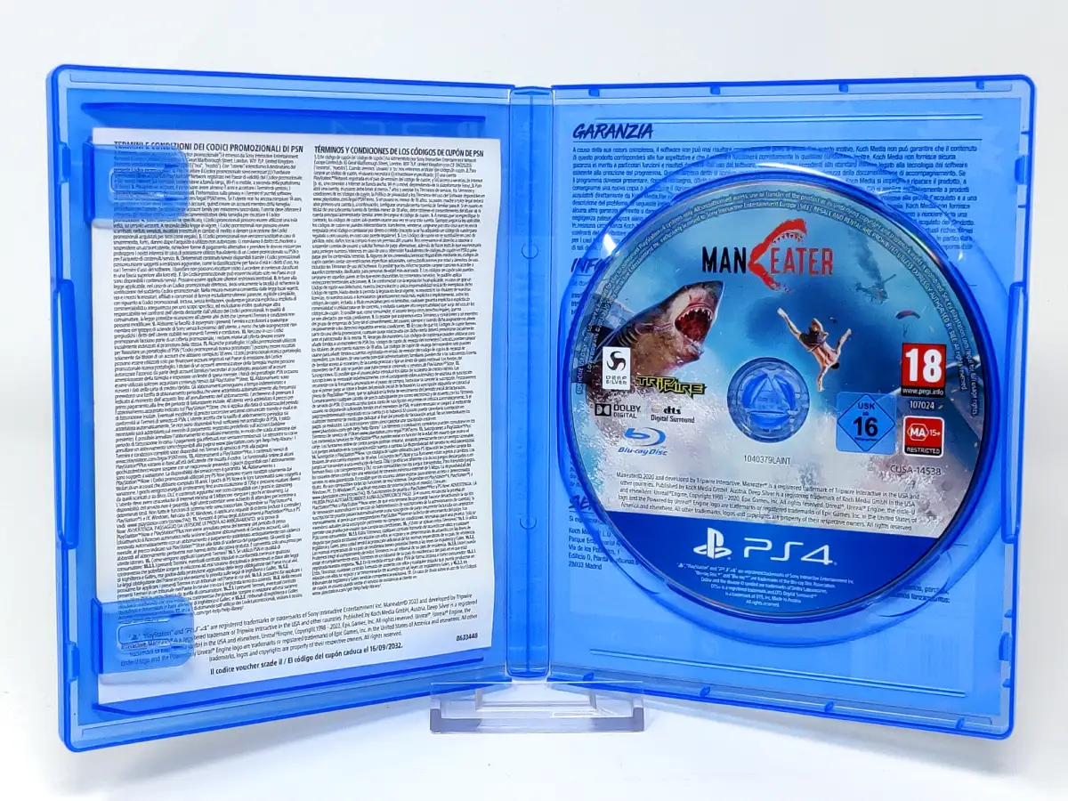 Interior del juego Maneater (Apex Edition) (ESP) para PlayStation 4 con disco y manual