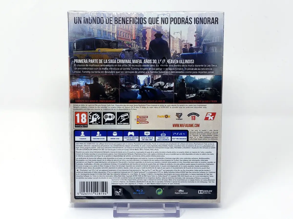 Parte trasera de Mafia: Edición Definitiva (ESP) (Precintado) para PlayStation 4, edición PAL España