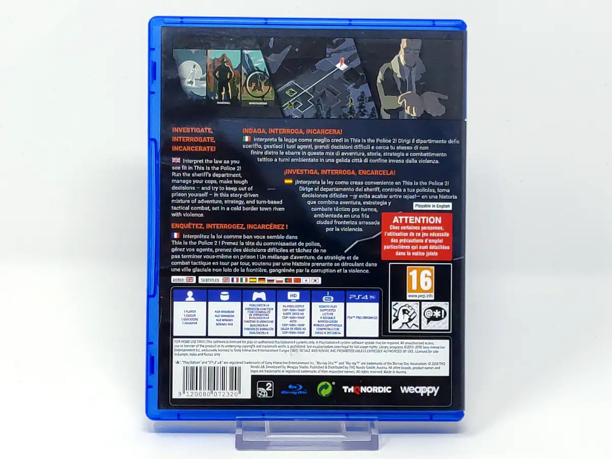 Parte trasera de This Is the Police 2 (ESP) para PlayStation 4, edición PAL España