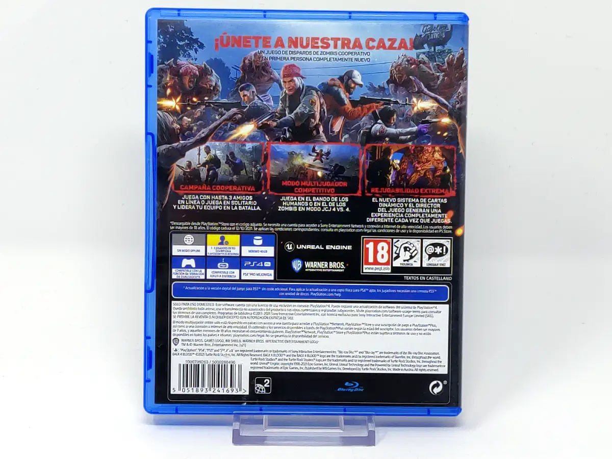 Parte trasera de Back 4 Blood (ESP) para PlayStation 4, edición PAL España