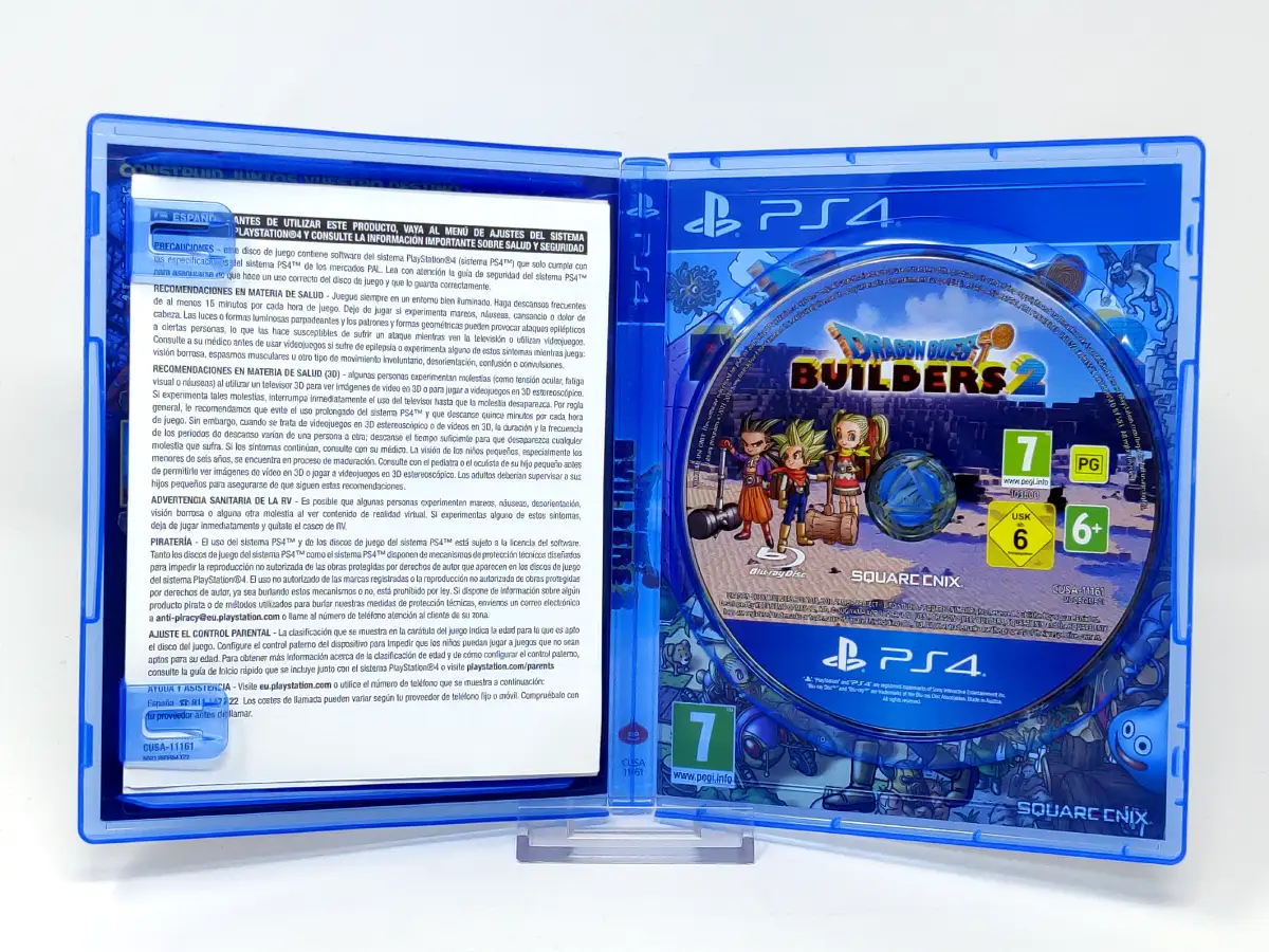 Interior del juego Dragon Quest Builders 2 (ESP) para PlayStation 4 con disco y manual