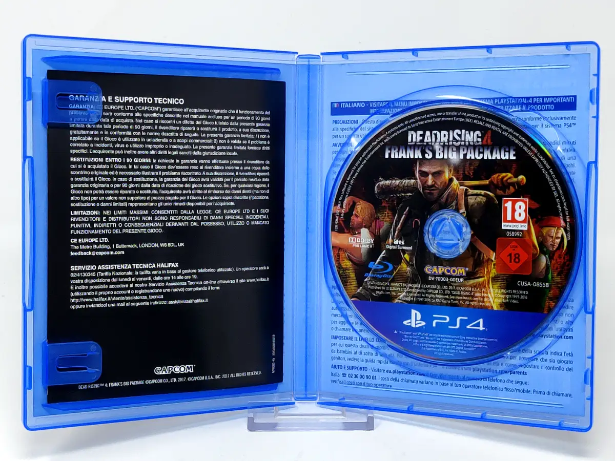 Interior del juego Dead Rising 4: Frank's Big Package (ESP) para PlayStation 4 con disco y manual