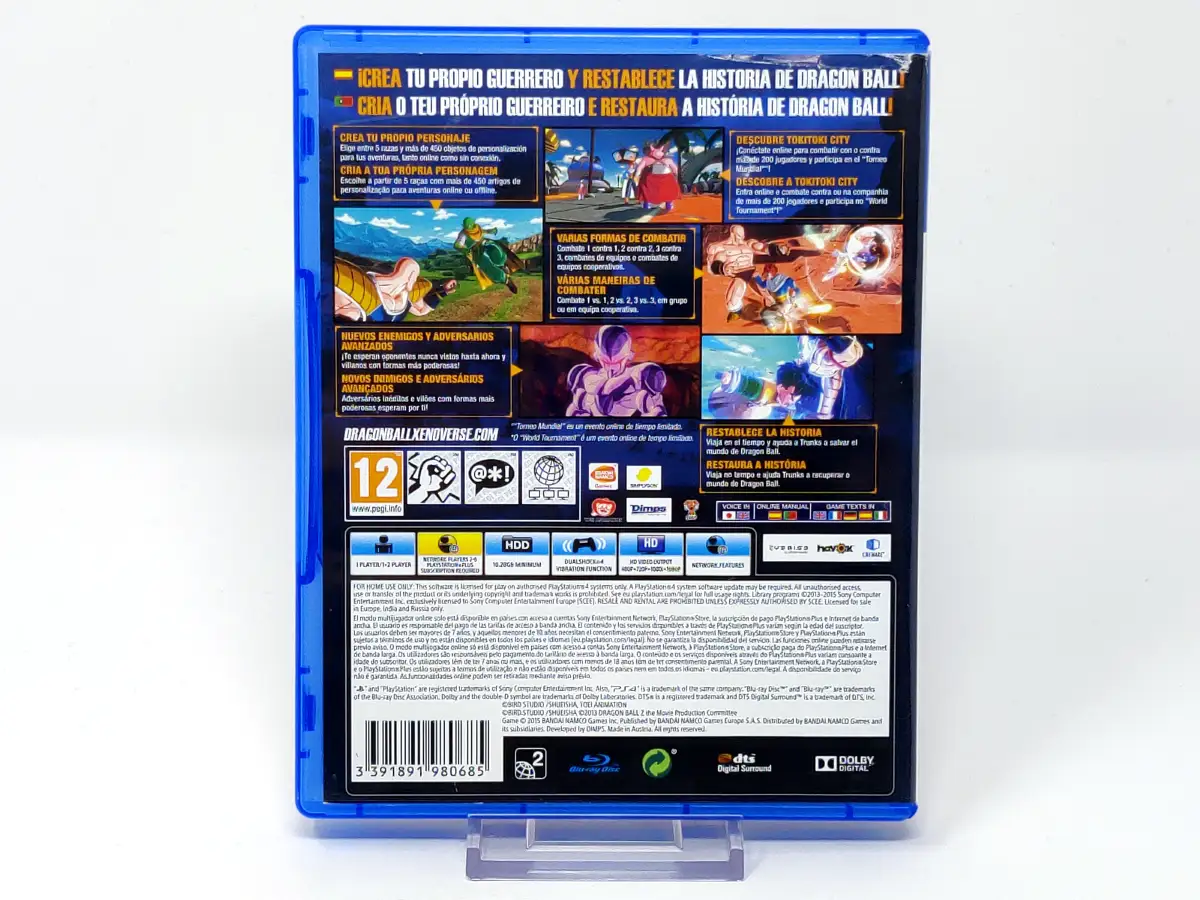 Parte trasera de Dragon Ball Xenoverse (ESP) para PlayStation 4, edición PAL España