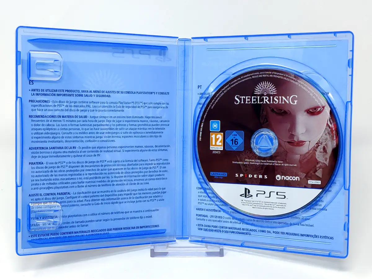 Interior del juego Steelrising (ESP) para PlayStation 5 con disco y manual