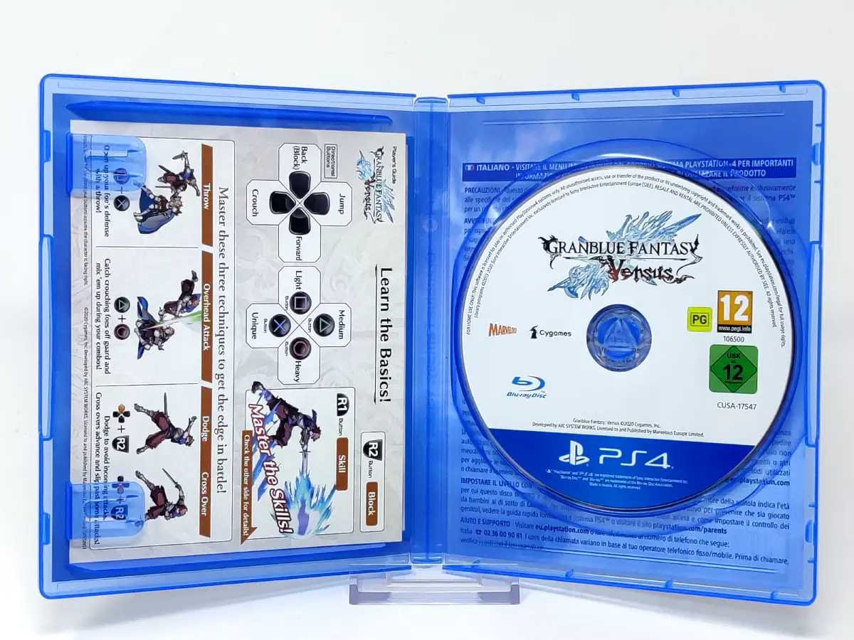 Interior del juego Granblue Fantasy: Versus (ESP) para PlayStation 4 con disco y manual