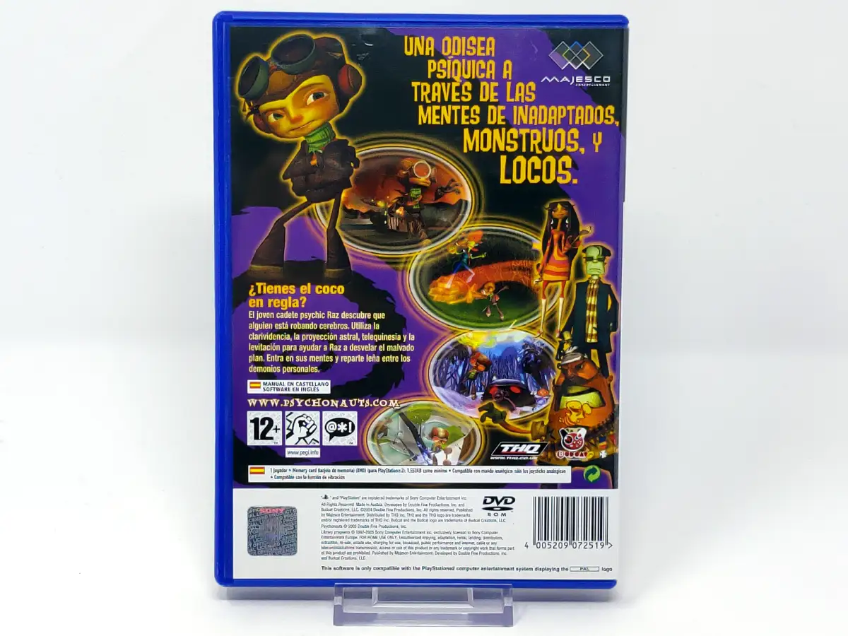 Parte trasera de Psychonauts (ESP) para PlayStation 2, edición PAL España