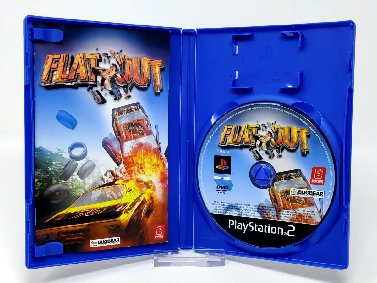 Interior del juego FlatOut (ESP) para PlayStation 2 con disco y manual