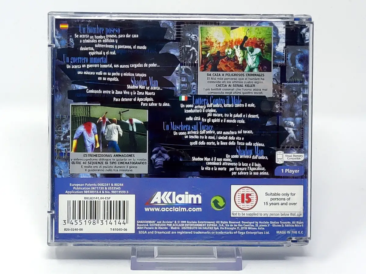 Parte trasera de Shadow Man (ESP) para Sega Dreamcast, edición PAL España