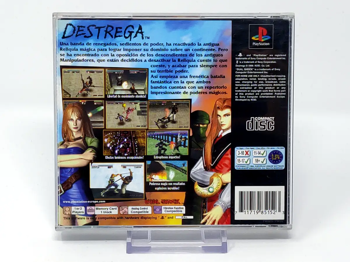 Parte trasera de Destrega (ESP) para PlayStation 1, edición PAL España
