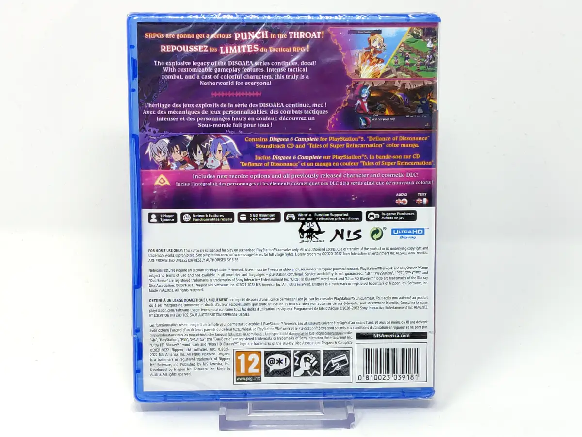 Parte trasera de Disgaea 6 Complete (Deluxe Edition) (EUR) (Precintado) para PlayStation 5, edición PAL EUR