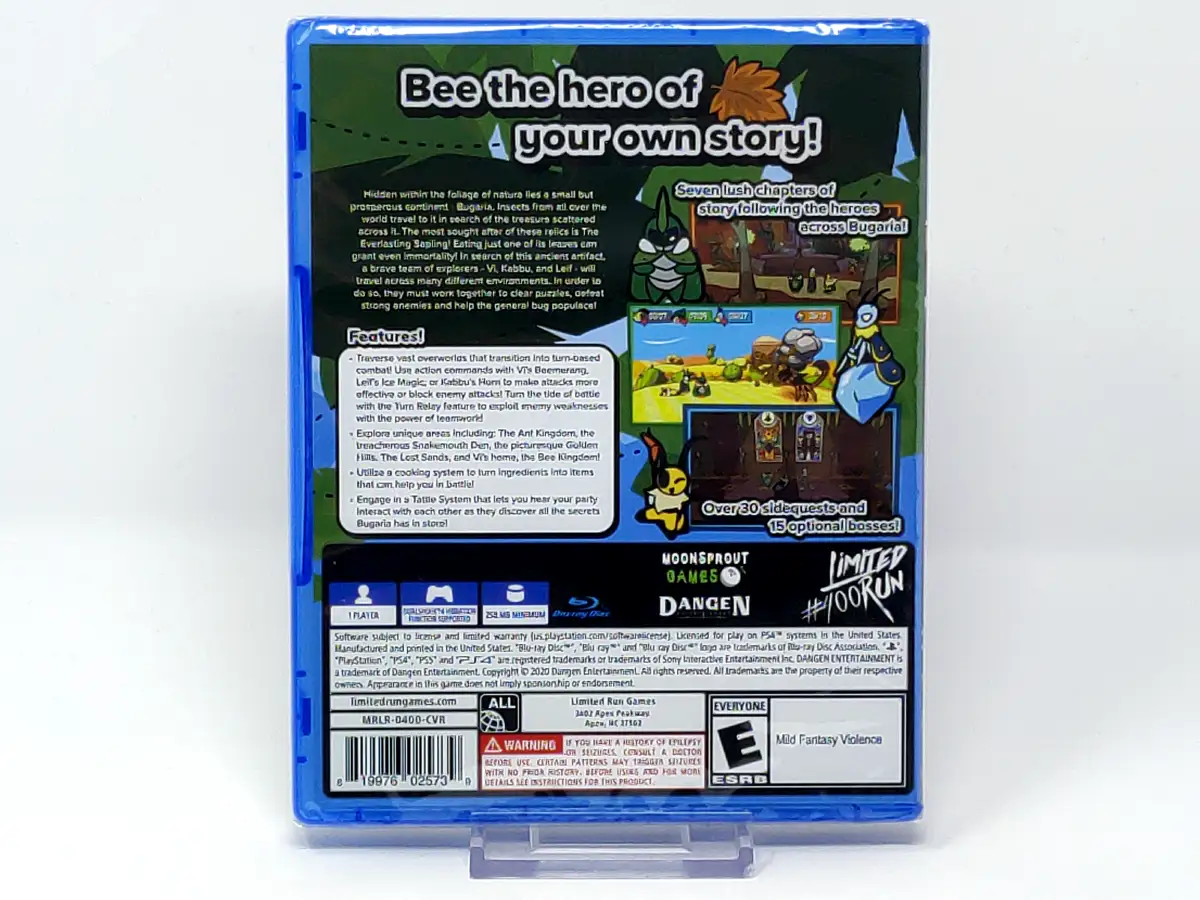 Parte trasera de Bug Fables: The Everlasting Sapling (USA) (Limited Run) (Precintado) para PlayStation 4, edición NTSC USA