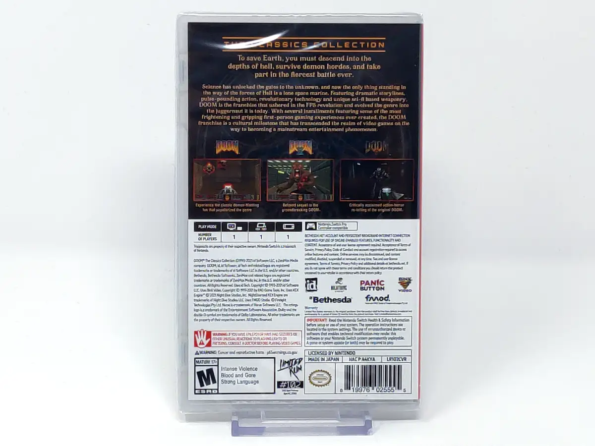 Parte trasera de Doom: The Classics Collection (USA) (Limited Run) (Precintado) para Nintendo Switch, edición NTSC USA