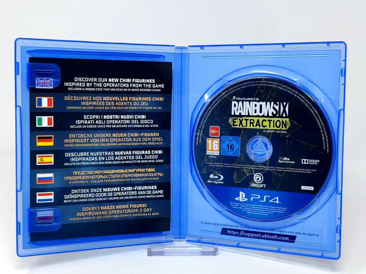 Interior del juego Tom Clancy’s Rainbow Six Extraction (ESP) para PlayStation 4 con disco y manual