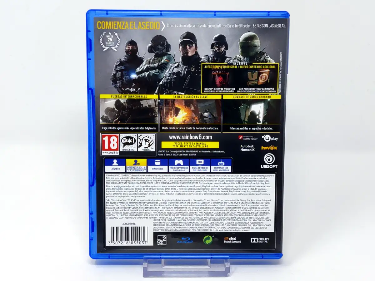 Parte trasera de Tom Clancy's Rainbow Six Siege (Advanced Edition) (ESP) para PlayStation 4, edición PAL España