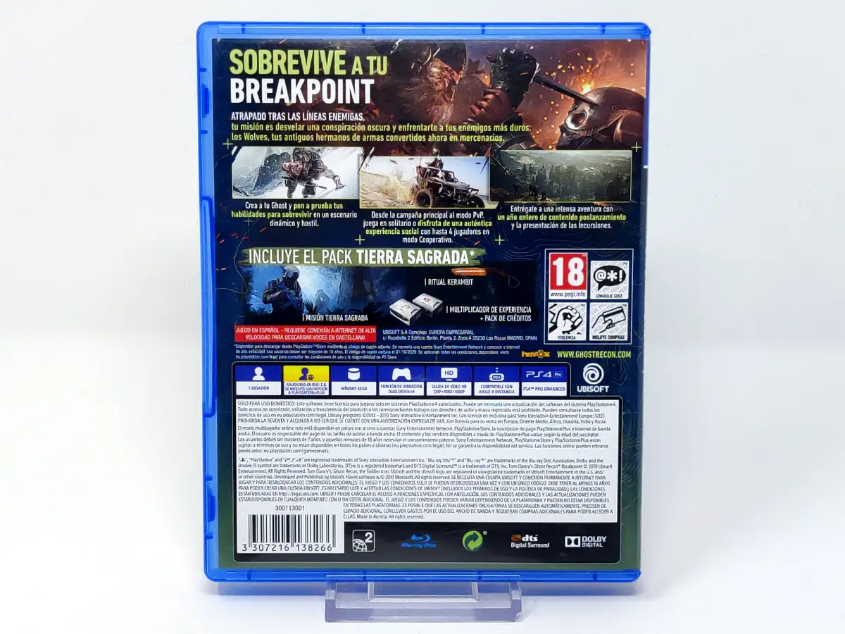 Parte trasera de Tom Clancy's Ghost Recon: Breakpoint (Auroa Edition) (ESP) para PlayStation 4, edición PAL España