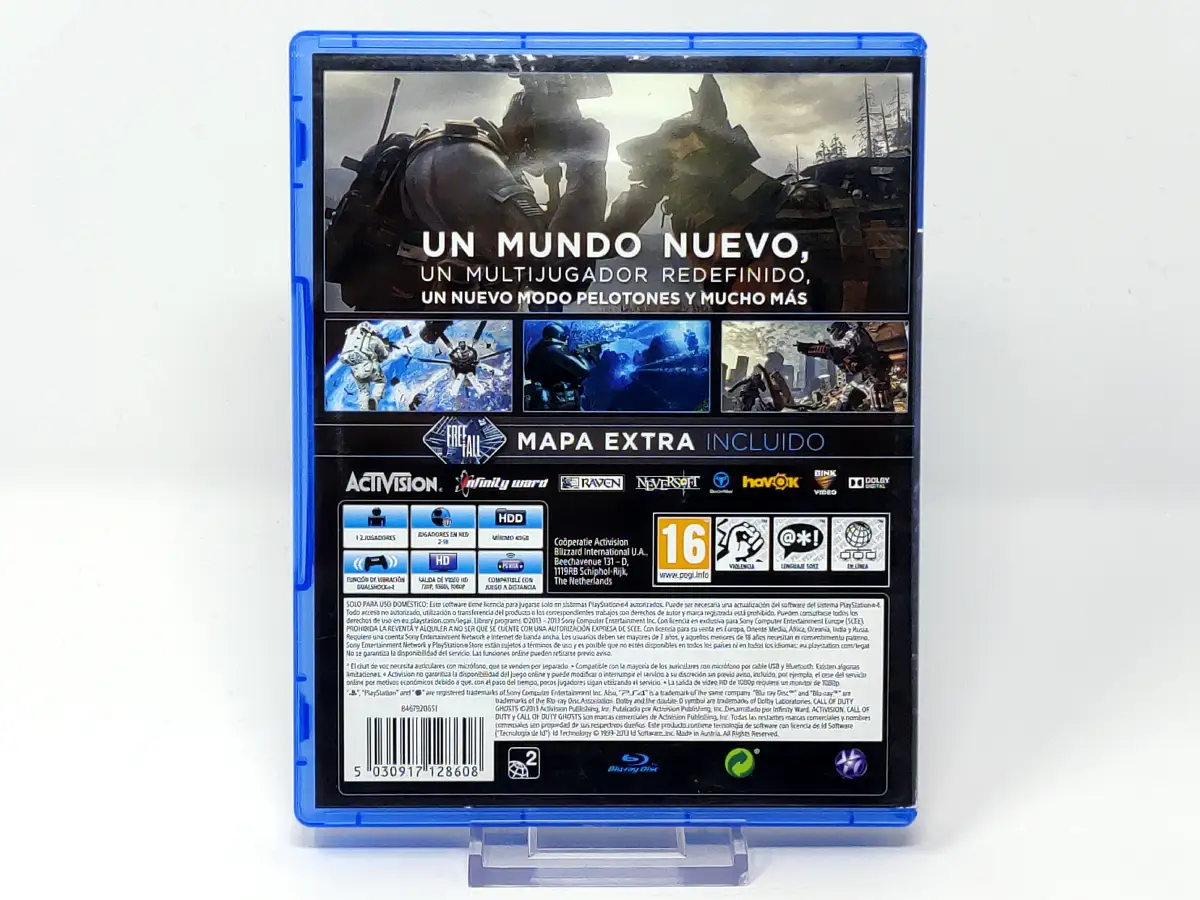 Parte trasera de Call of Duty: Ghosts (Edición Limitada) (ESP) para PlayStation 4, edición PAL España