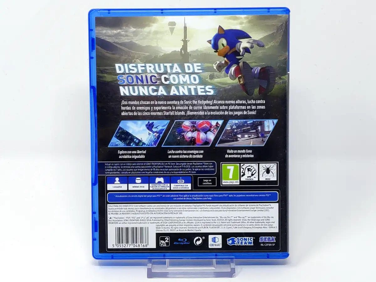 Parte trasera de Sonic Frontiers (ESP) para PlayStation 4, edición PAL España