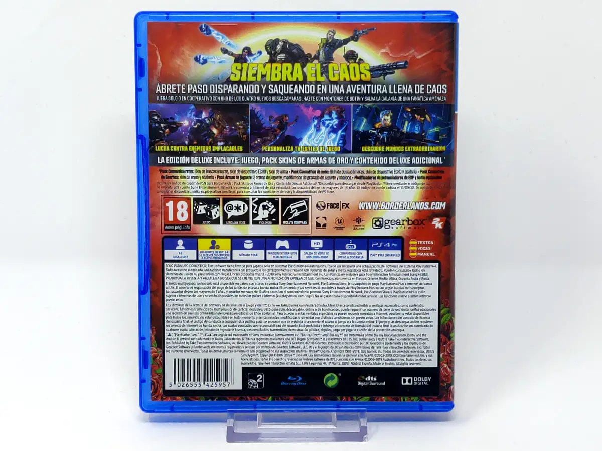 Parte trasera de Borderlands 3 (Edición Deluxe) (ESP) para PlayStation 4, edición PAL España