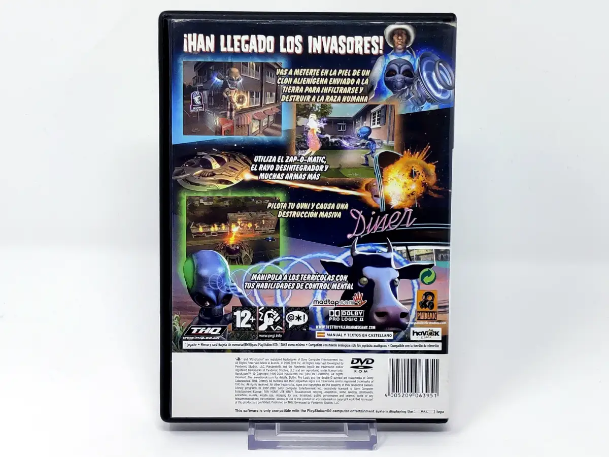 Parte trasera de Destroy All Humans! (ESP) (Rebajado) para PlayStation 2, edición PAL España