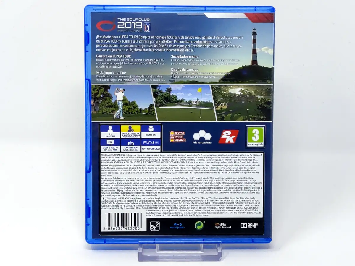 Parte trasera de The Golf Club 2019 featuring PGA TOUR (ESP) para PlayStation 4, edición PAL España