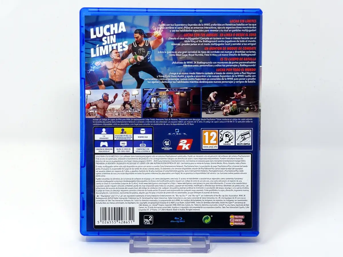 Parte trasera de WWE 2K Battlegrounds (ESP) para PlayStation 4, edición PAL España