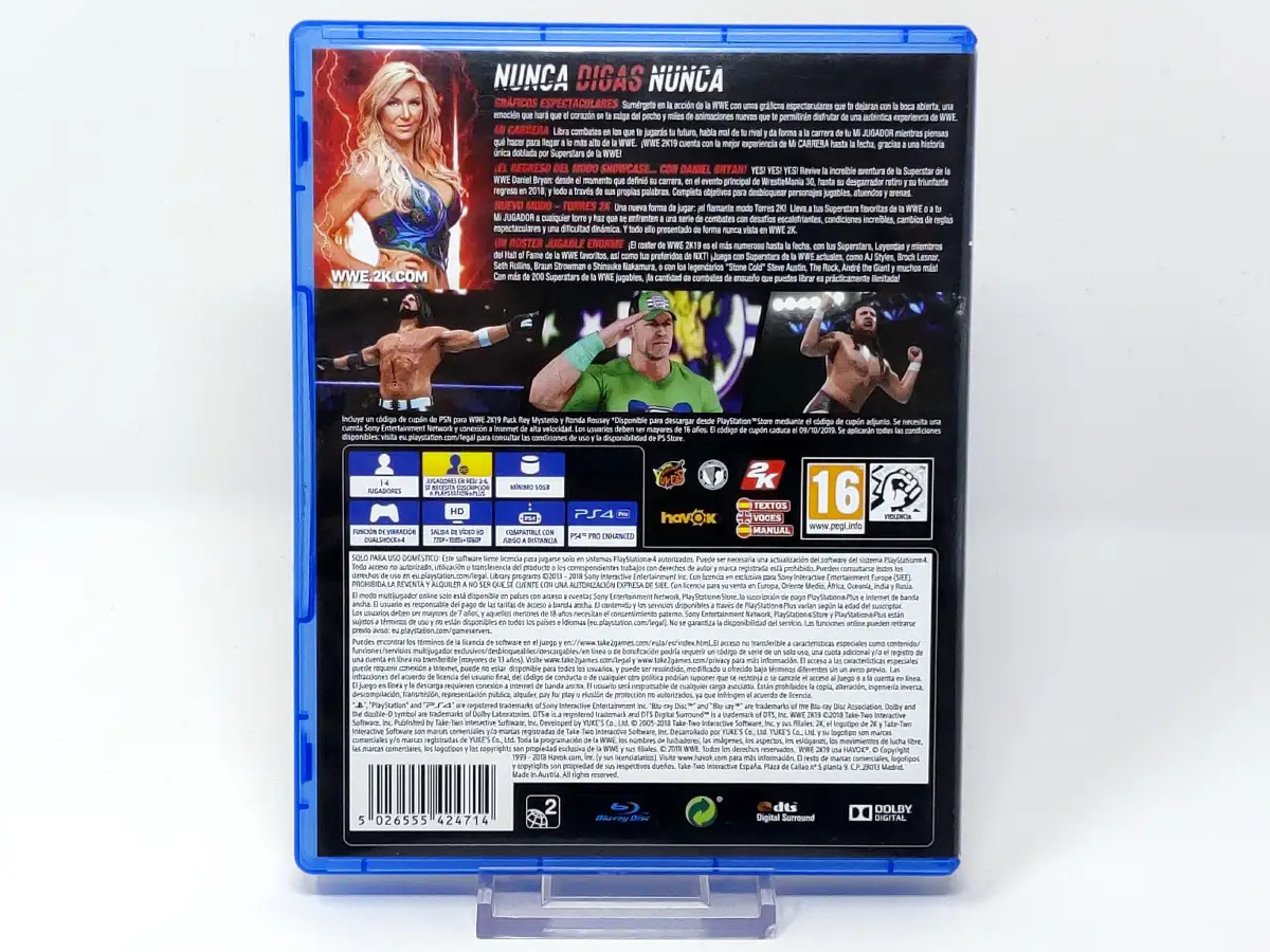Parte trasera de WWE 2K19 (ESP) para PlayStation 4, edición PAL España