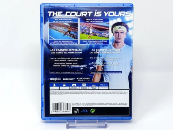 Parte trasera de Tennis World Tour (ESP) para PlayStation 4, edición PAL España