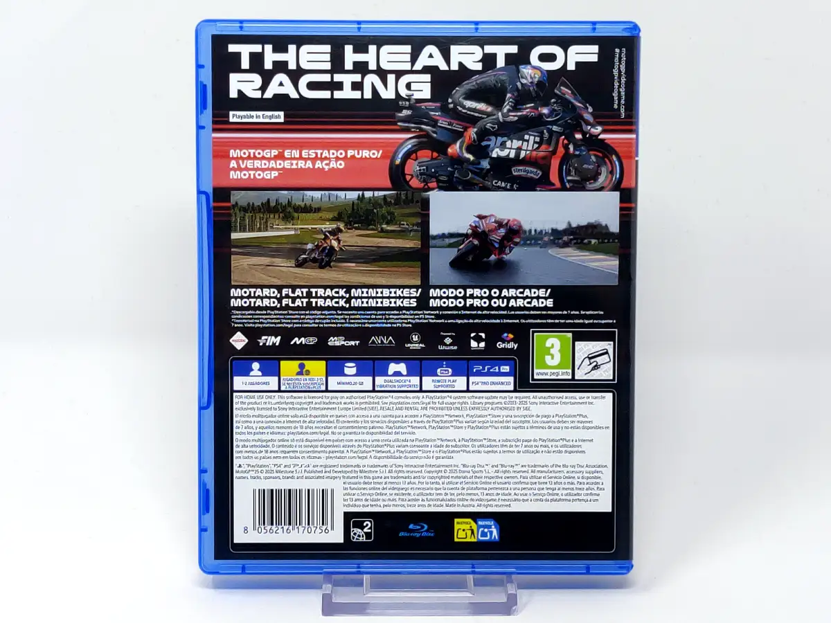 Parte trasera de MotoGP 25 (Day One Edition) (ESP) para PlayStation 4, edición PAL España