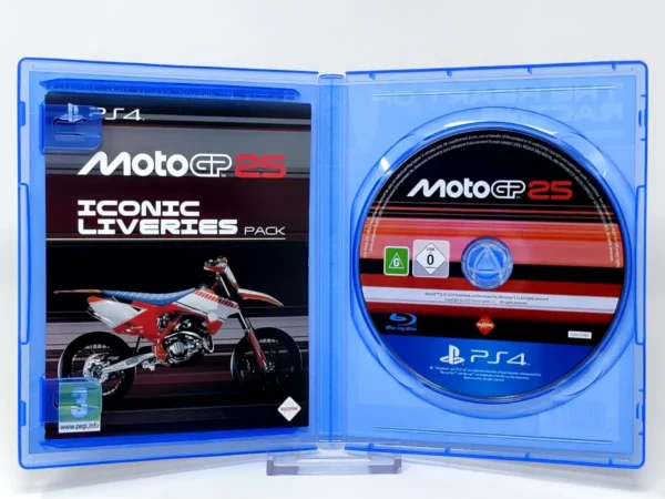 Interior del juego MotoGP 25 (Day One Edition) (ESP) para PlayStation 4 con disco y manual