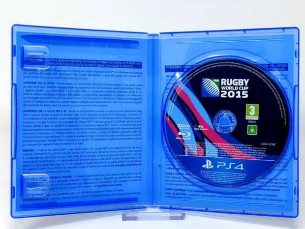 Interior del juego Rugby World Cup 2015 (ESP) para PlayStation 4 con disco y manual