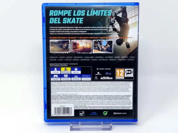 Parte trasera de Tony Hawk's Pro Skater 1 + 2 (ESP) para PlayStation 4, edición PAL España