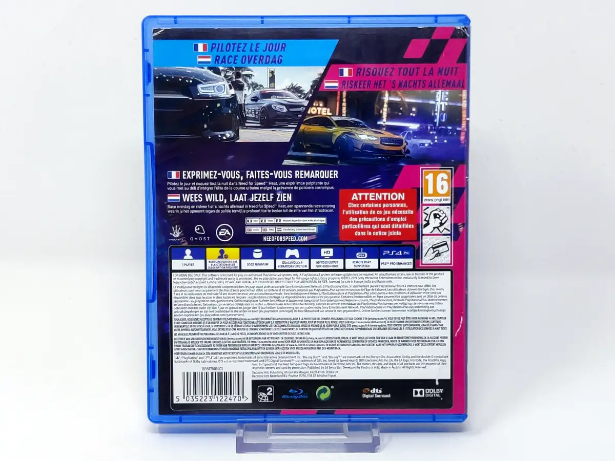 Parte trasera de Need for Speed: Heat (FRA) para PlayStation 4, edición PAL Francia